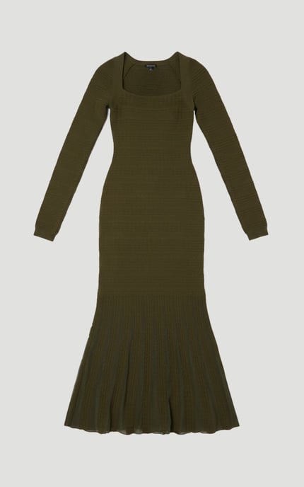 Pointelle Stitch Detail Sheer Panel Knit Midi Dress - Image 4