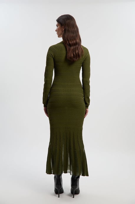 Pointelle Stitch Detail Sheer Panel Knit Midi Dress - Image 5
