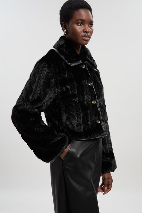 Textured Faux Fur Tailored Coat - Image 2