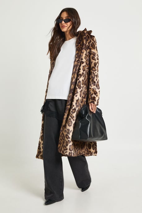 Leopard Print Faux Pony Hair Fur Jacket - Image 1