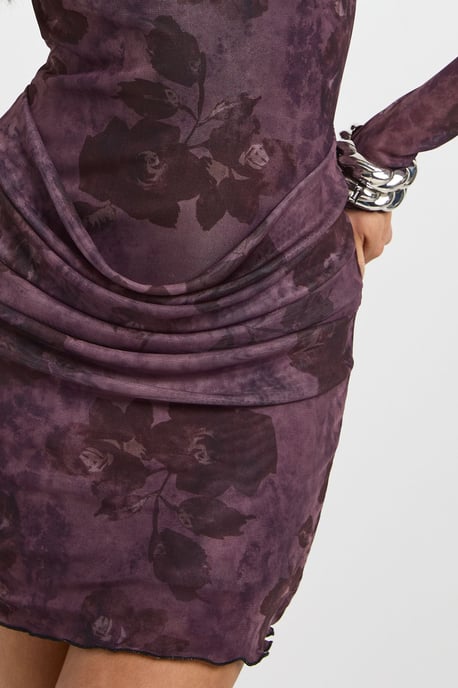 Floral Mesh Drape Waist Detail Mini Dress - Image 4