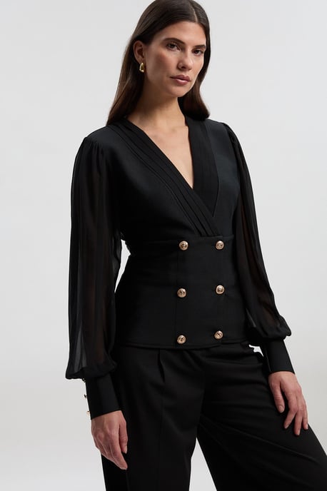 Figure Form Woven Mix Military Button Blazer Knit Top - Image 2