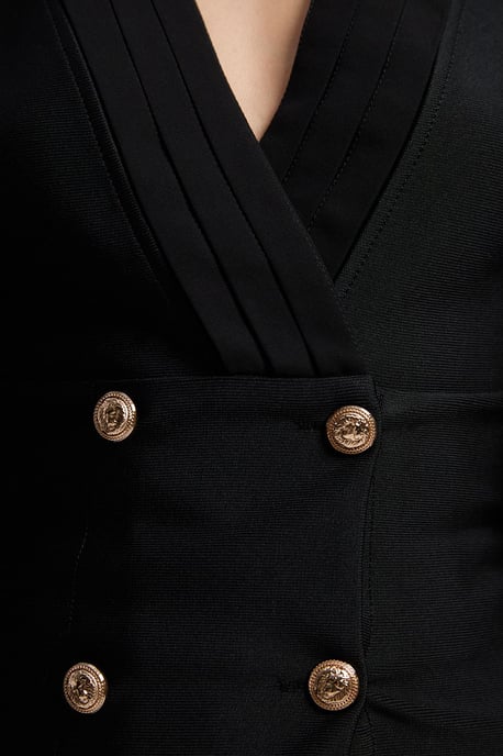 Figure Form Woven Mix Military Button Blazer Knit Top - Image 3