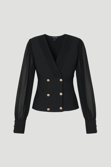 Figure Form Woven Mix Military Button Blazer Knit Top - Image 4
