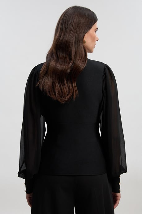 Figure Form Woven Mix Military Button Blazer Knit Top - Image 5