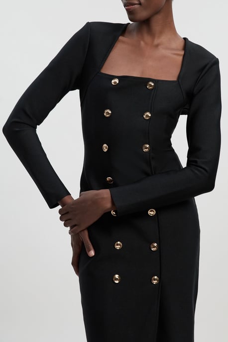 Figure Form Woven Mix Military Button Blazer Knit Midi Dress - Image 2