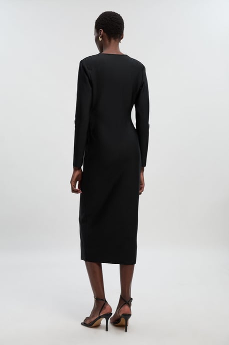 Figure Form Woven Mix Military Button Blazer Knit Midi Dress - Image 4