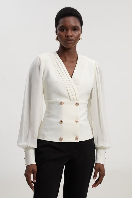 Figure Form Woven Mix Military Button Blazer Knit Top - Image 2