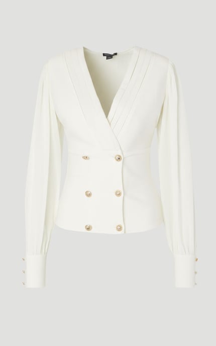 Figure Form Woven Mix Military Button Blazer Knit Top - Image 4