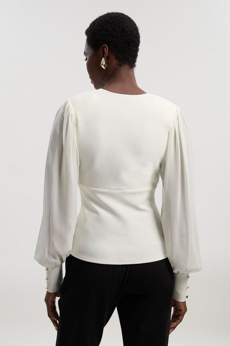 Figure Form Woven Mix Military Button Blazer Knit Top - Image 5