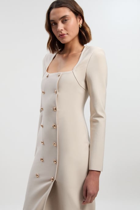 Figure Form Woven Mix Military Button Blazer Knit Midi Dress - Image 2