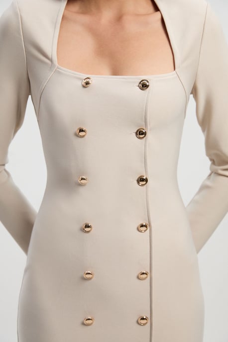 Figure Form Woven Mix Military Button Blazer Knit Midi Dress - Image 3