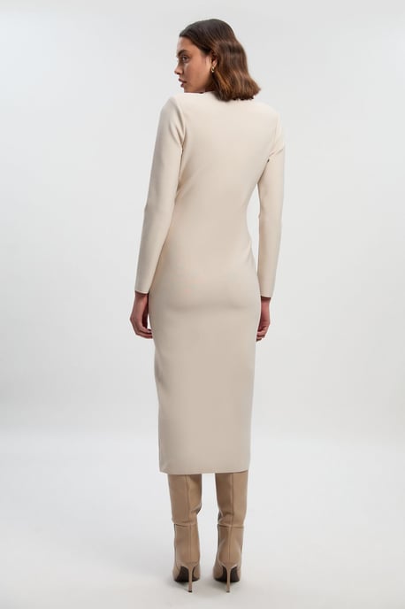 Figure Form Woven Mix Military Button Blazer Knit Midi Dress - Image 4