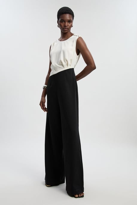 Soft Tailored Asymmetric Neck Wide Leg Jumpsuit - Image 1