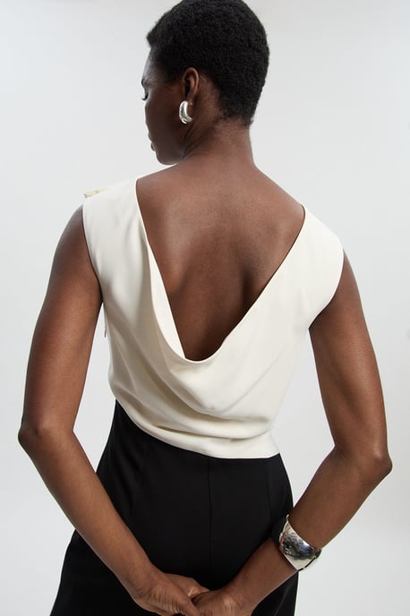 Soft Tailored Asymmetric Neck Wide Leg Jumpsuit - Image 3