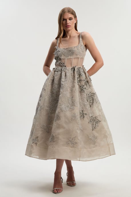 Archive Embroidered Applique Organdie Woven Prom Dress - Image 2