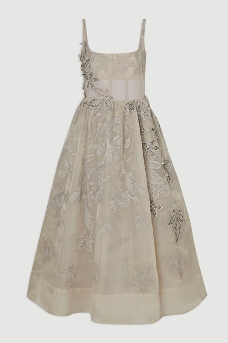 Archive Embroidered Applique Organdie Woven Prom Dress - Image 4