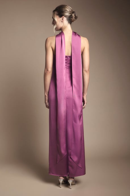Bandeau Satin Bridesmaid Maxi Dress With Scarf - Image 3