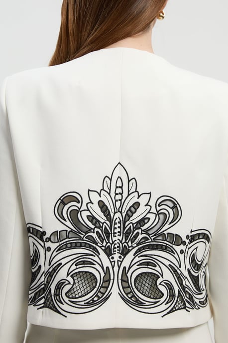 Tailored Cutwork Detail Collarless Jacket - Image 3