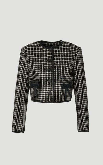Tailored Tweed Bow Detail Collarless Jacket - Image 4