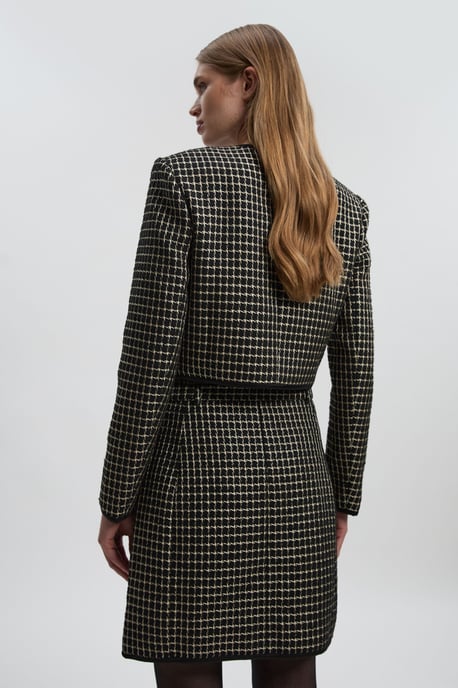 Tailored Tweed Bow Detail Collarless Jacket - Image 5