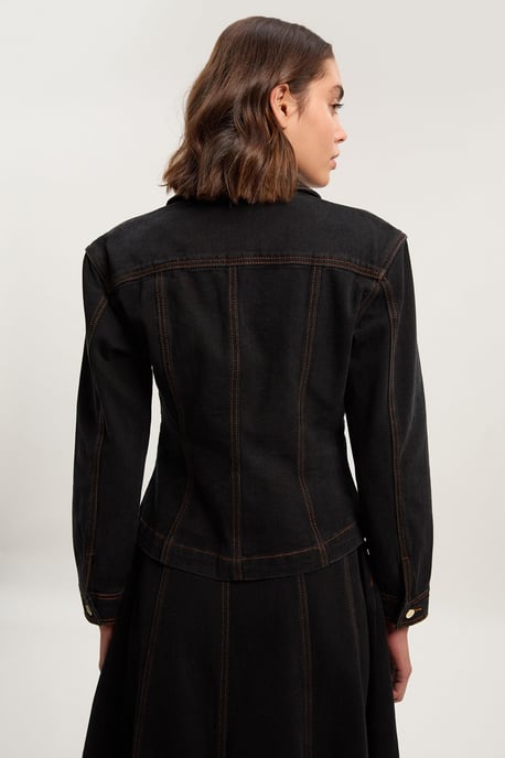 Denim Button Through Nipped Waist Jacket - Image 2