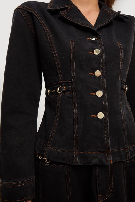 Denim Button Through Nipped Waist Jacket - Image 3