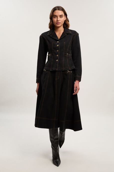 Denim Button Through Nipped Waist Jacket - Image 4
