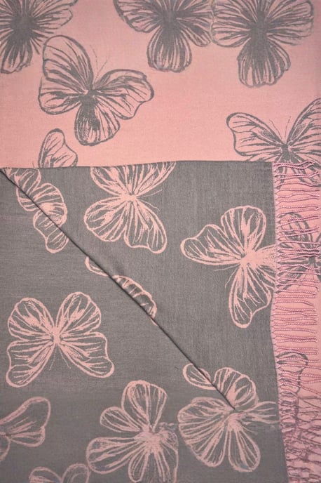Butterfly Printed Cashmere Scarf with Tassels - Image 3