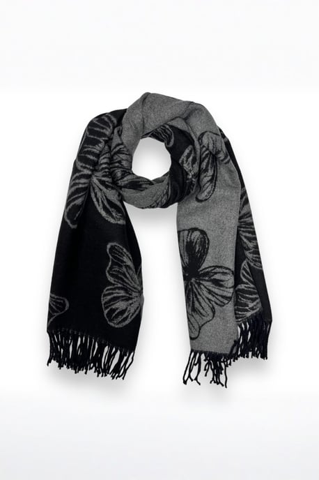 Butterfly Printed Cashmere Scarf with Tassels - Image 2