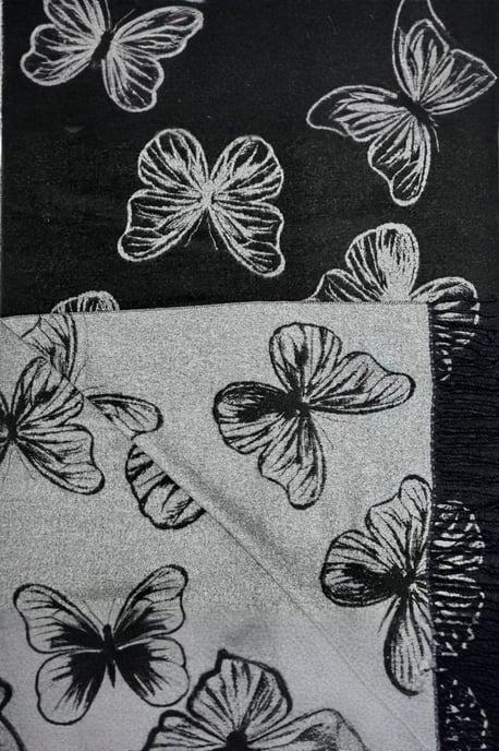 Butterfly Printed Cashmere Scarf with Tassels - Image 3