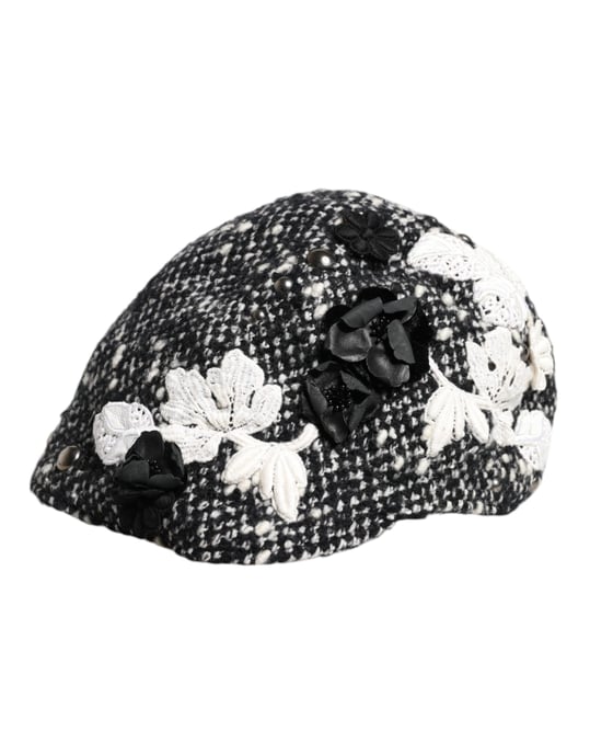 Zwart Wol Witte Bloem Versierde Cloche Hoed - Image 4
