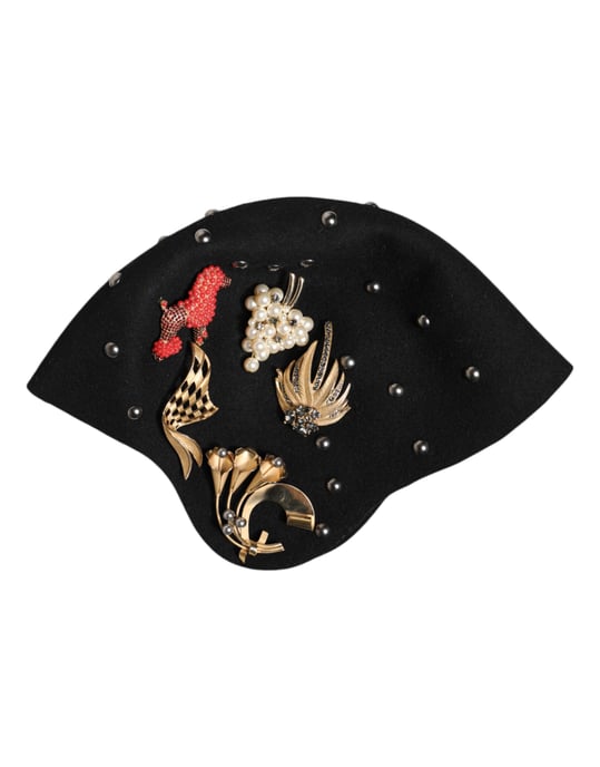Zwarte Wol Multicolor Versierde Cloche Hoed - Image 4
