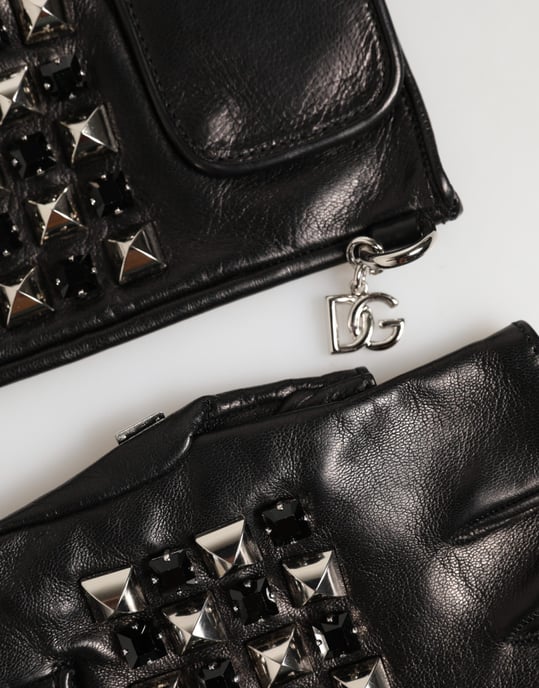 Zwarte Leren Studded Fingerless Handmoffen Mannen Handschoenen - Image 2