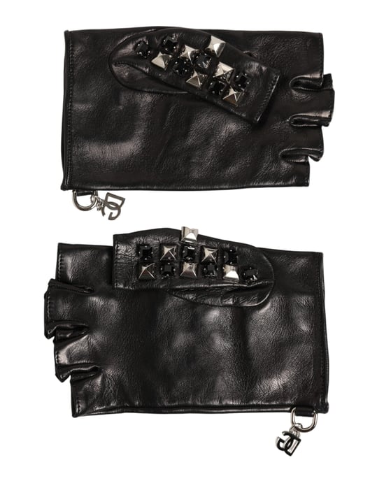 Zwarte Leren Studded Fingerless Handmoffen Mannen Handschoenen - Image 3