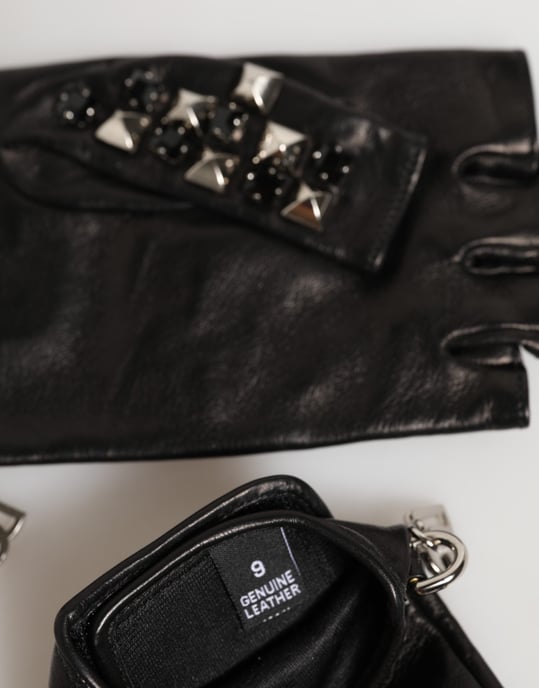 Zwarte Leren Studded Fingerless Handmoffen Mannen Handschoenen - Image 4