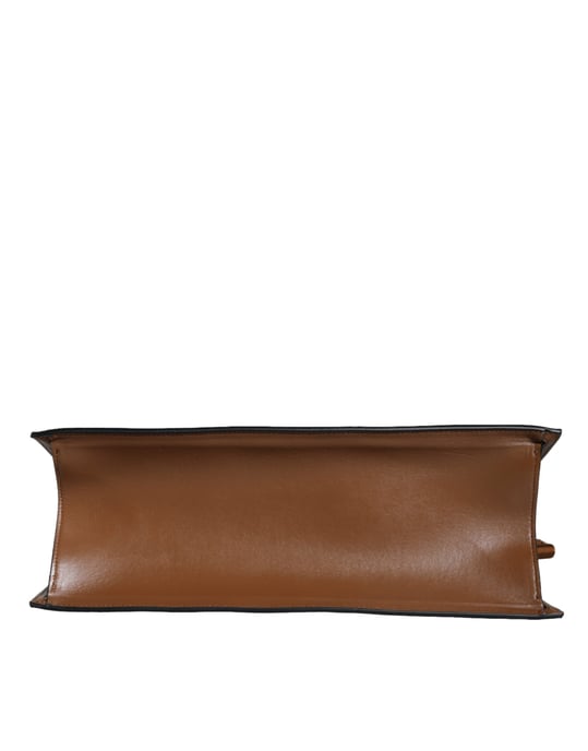Bruine Top Handle Jacquard Leren Logo Crossbody Tote Bag - Image 5