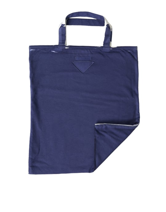 Blauwe Jersey Stof Logo Schouder Shopper Tas - Image 1