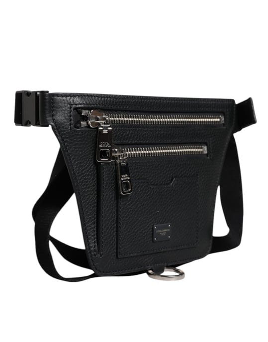 Zwart Kalfsleren Logo Plaquette Riem Taille Mannen Heuptas Tas - Image 2