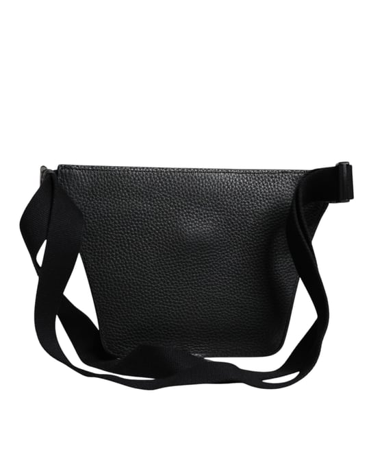 Zwart Kalfsleren Logo Plaquette Riem Taille Mannen Heuptas Tas - Image 3