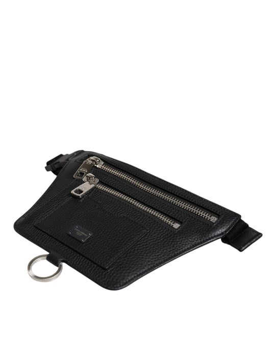 Zwart Kalfsleren Logo Plaquette Riem Taille Mannen Heuptas Tas - Image 4