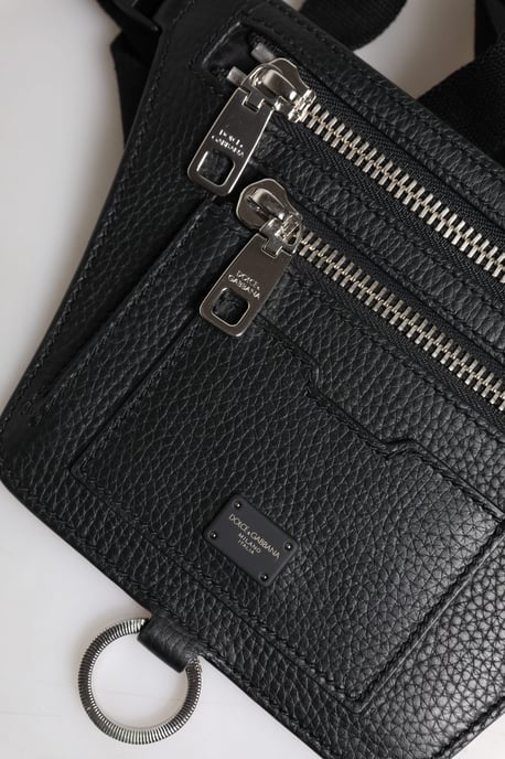Zwart Kalfsleren Logo Plaquette Riem Taille Mannen Heuptas Tas - Image 5