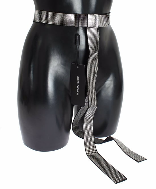 Dolce & Gabbana Zwarte Zijde Kristallen Strik Tailleband Mannen Elegantie - Image 2