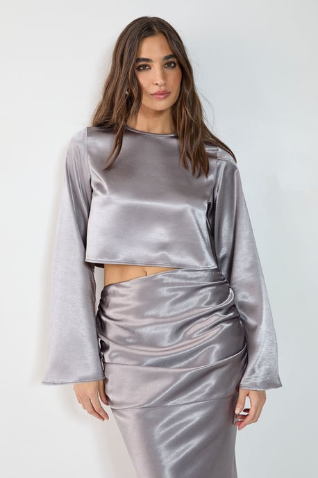 Satin Fluted Sleeve Top - Image 1