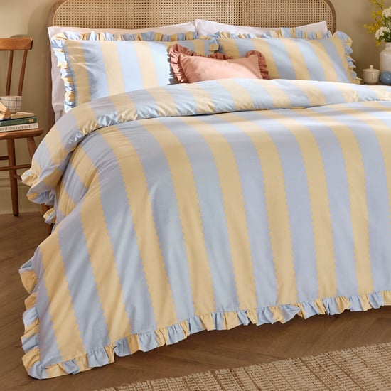 Wylder Nature Birdie Stripe Ruffle Duvet Cover Set, Super King - Image 3