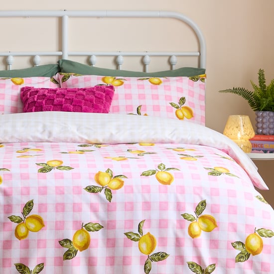 Heya Home Gingham Lemons Reversible Duvet Cover Set, Double - Image 3