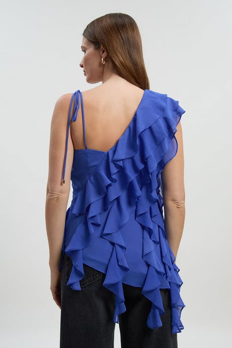 Ruffle detail chiffon asymmetric blouse - Image 4