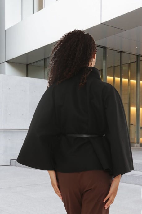 Belted High Neck Cape Coat - Image 2