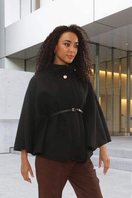 Belted High Neck Cape Coat - Image 3