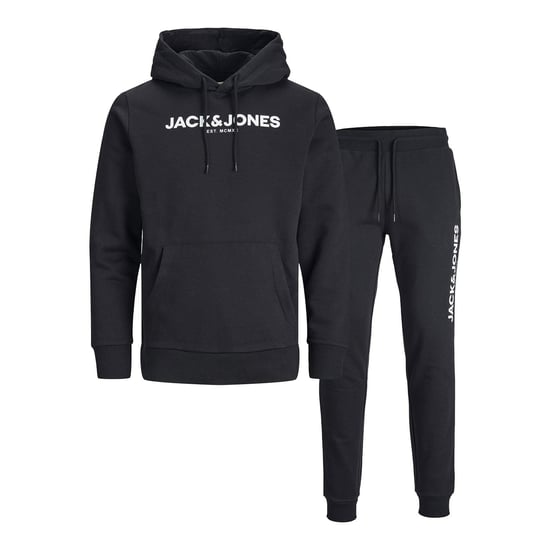 Jack & Jones Men's Jwhbank Black Sweat Hood Set Pullover Tracksuit Loungewear - Image 1